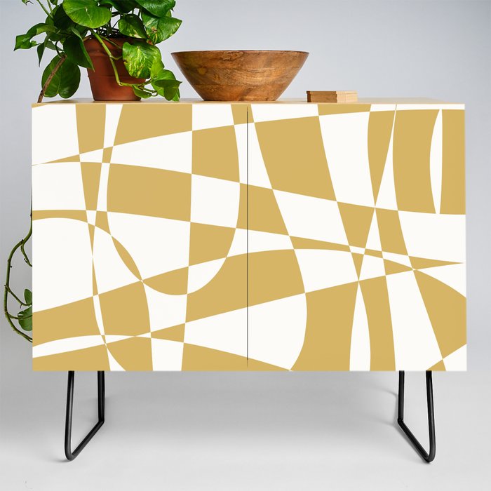 Deconstructed Harlequin Midcentury Modern Abstract Pattern in Mustard Gold Credenza