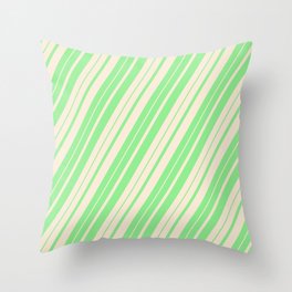 [ Thumbnail: Light Green & Beige Colored Stripes Pattern Throw Pillow ]