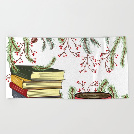 Winter Books and Tea Beach Towel