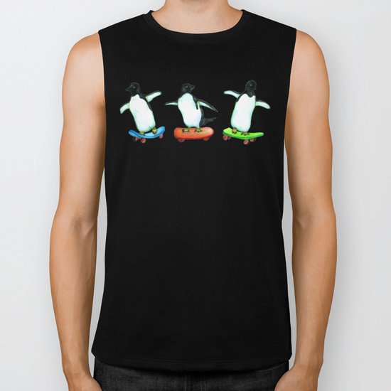 Happy Wheels - Penguins on Skateboards Biker Tank