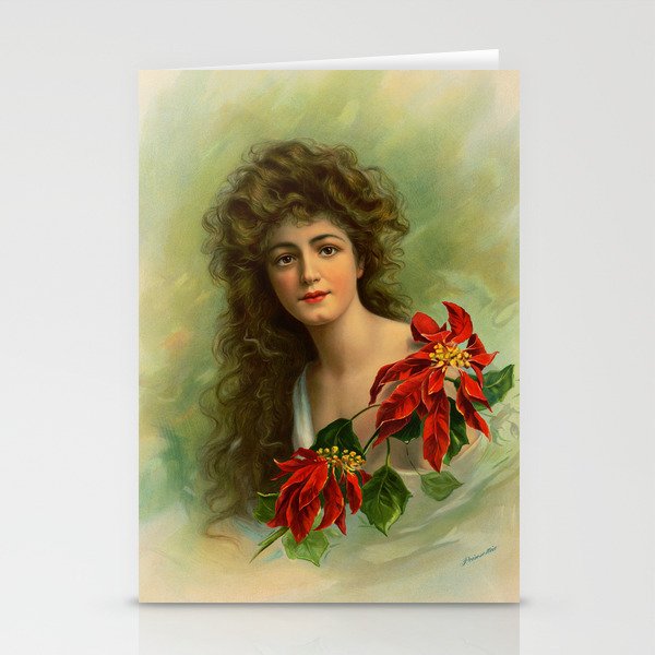  Girl with poinsettia restored Stationery Cards