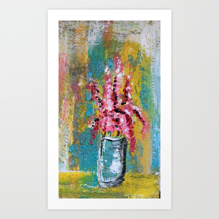 Pink Flower Vase Acrylic Painting Art Print By Nataliecallwoodarts