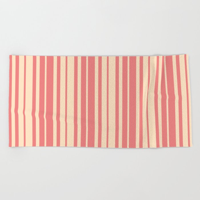 Light Coral and Bisque Colored Stripes/Lines Pattern Beach Towel