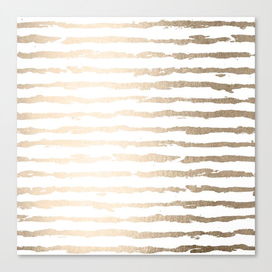 Simply Brushed Lines White Gold Sands on White Canvas Print