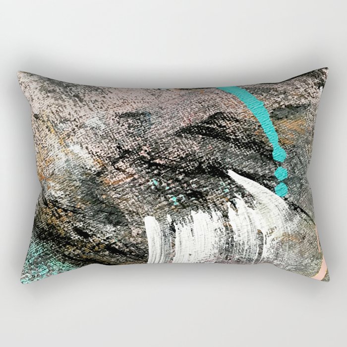 (Un)Tamed [2]: a vibrant, colorful abstract piece in pink, teal, black and white Rectangular Pillow