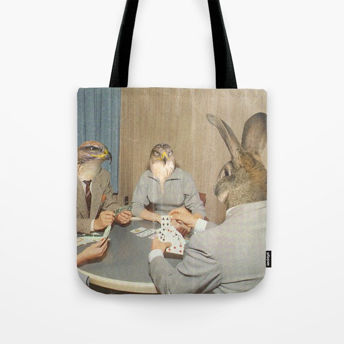 Too Late Mr. Hudson - Birds of prey playing poker with a rabbit in a casino Tote Bag