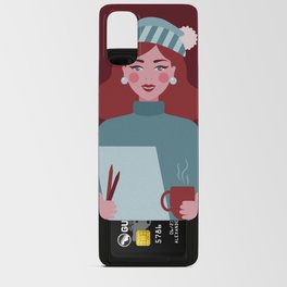 Winter ginger artist girl with a cup of tea and her tools Android Card Case
