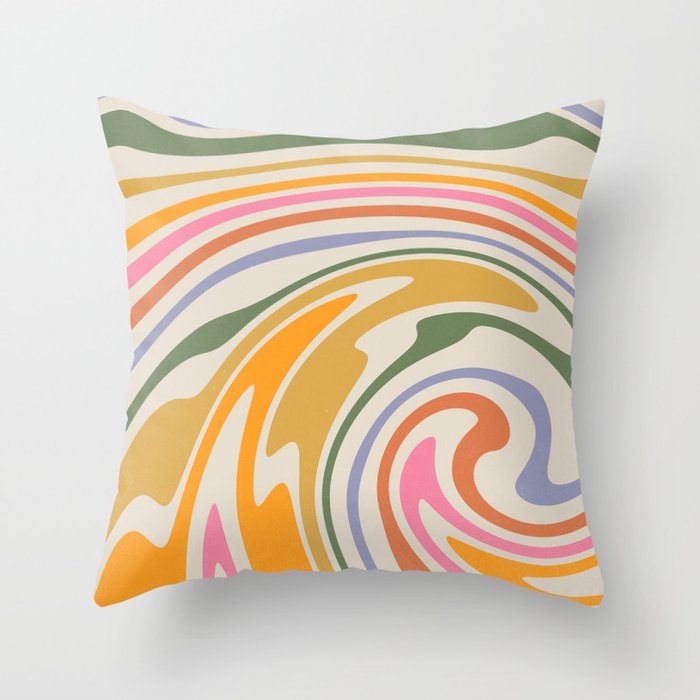 Rainbow Swirl Abstract Retro 70s  Throw Pillow