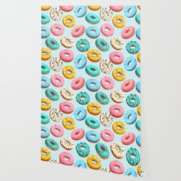 Doughnut Blue Confectionery Seamless Pattern Wallpaper