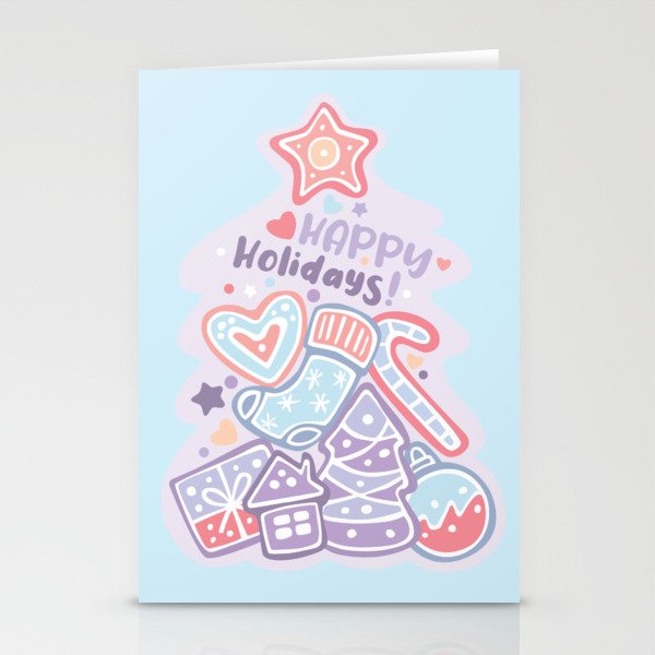 Happy Holidays | Christmas Tree in Pastel  Stationery Cards