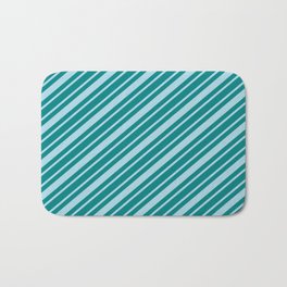 [ Thumbnail: Light Blue and Teal Colored Striped/Lined Pattern Bath Mat ]