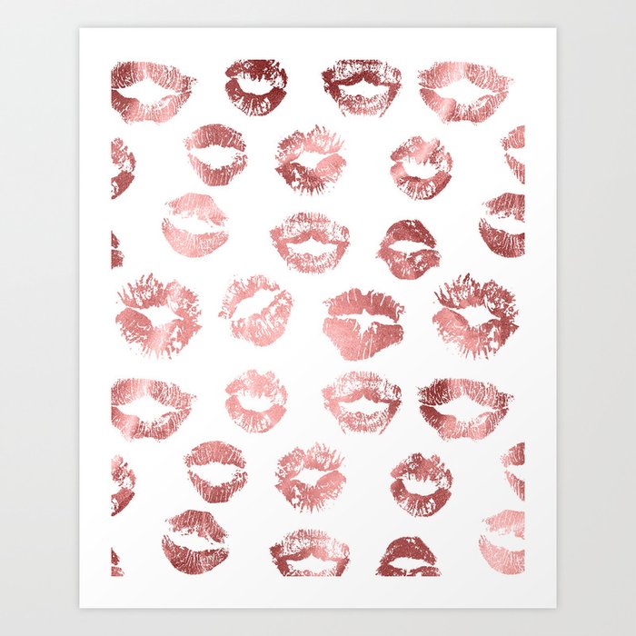 Girly Fashion Lips Rose Gold Lipstick Pattern Art Print