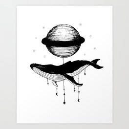 Whales & Saturn Art Print