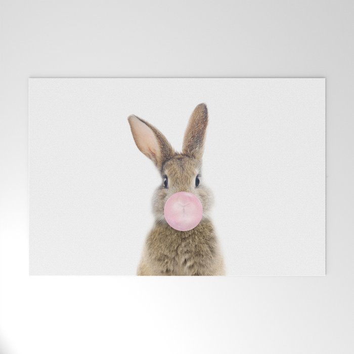 Bunny Face Blowing Bubble Gum Print by Zouzounio Art Welcome Mat