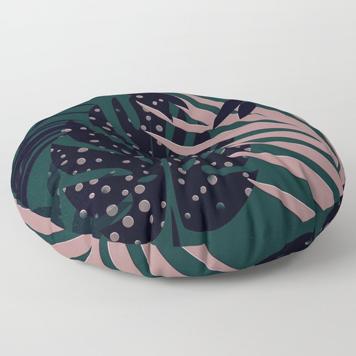 Tropical Leaves - teal, rose, black Floor Pillow