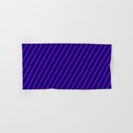 [ Thumbnail: Blue and Purple Colored Lines/Stripes Pattern Hand & Bath Towel ]