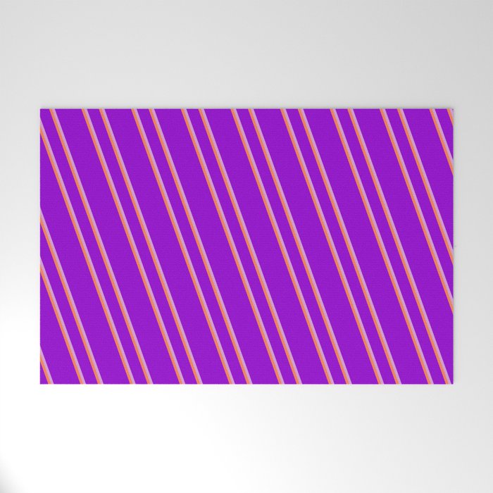 Dark Violet, Plum & Coral Colored Stripes/Lines Pattern Welcome Mat