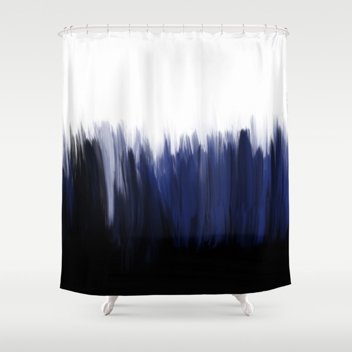 Modern blue cobalt black oil paint brushstrokes abstract Shower Curtain