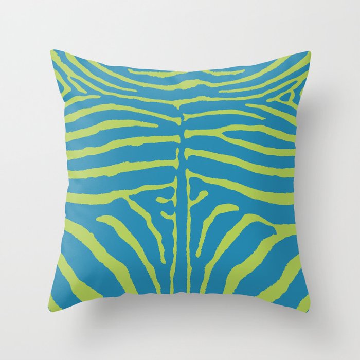 Zebra Wild Animal Print 236 Blue and Chartreuse Green Throw Pillow