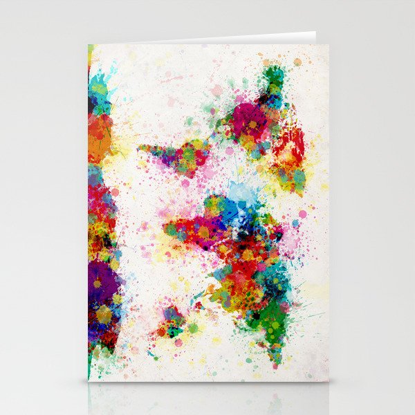 Map of the World Map Paint Splashes Stationery Cards