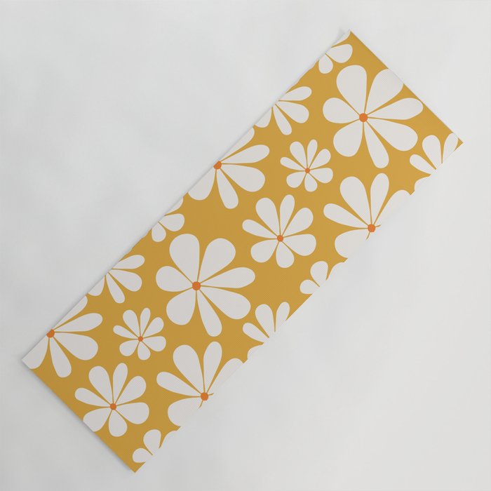Retro Daisy Pattern - Golden Yellow Bold Floral Yoga Mat