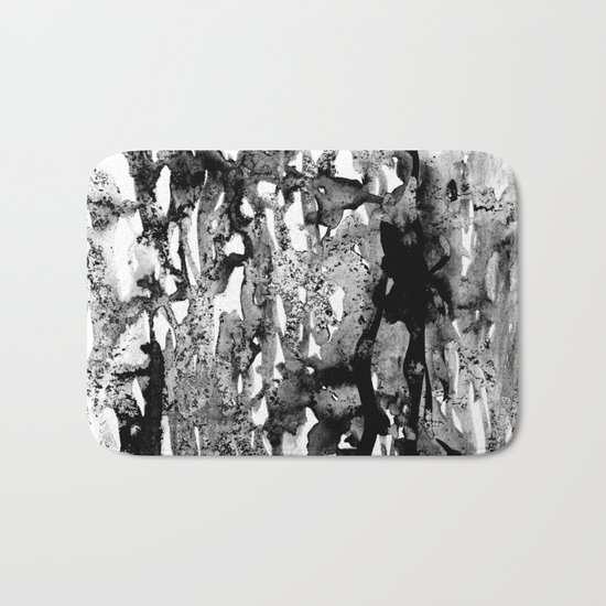 Dexa - black and white minimal abstract painting brushstrokes artwork modern home decor piece Bath Mat