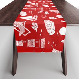 Red And White Summer Beach Elements Pattern Table Runner