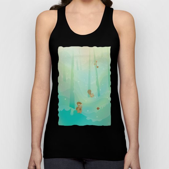Hide and Seed (Cartoon Squirrels, Mint Green Snow Forest) Unisex Tank Top