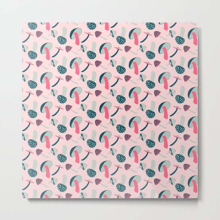 Modern Mushrooms - Pink Metal Print
