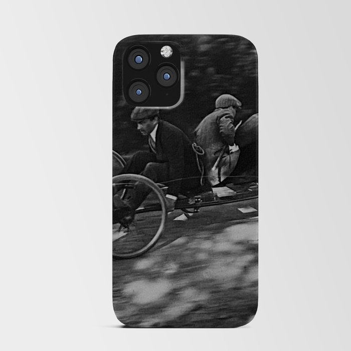 Vintage Bicycle Built for Three Racing black and white photograph - photography - photographs iPhone Card Case