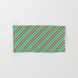 [ Thumbnail: Red and Cyan Colored Striped Pattern Hand & Bath Towel ]