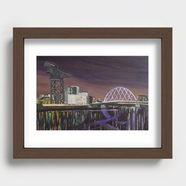 Glasgow Night Skyline with Finnieston Crane and Clyde Arc Painting Recessed Framed Print