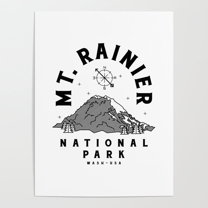 Mt. Rainier National Park Crosshatch Poster