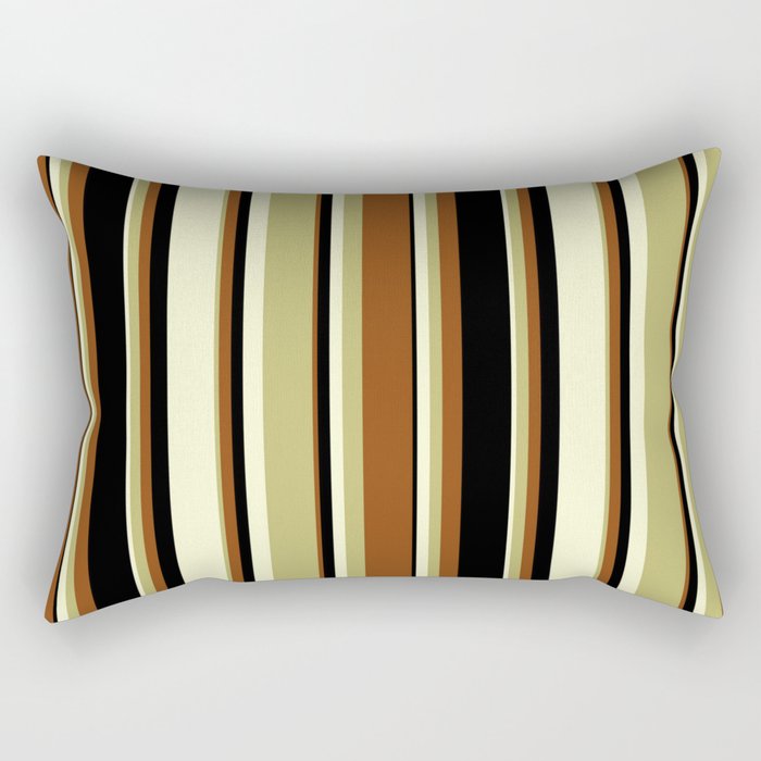 Dark Khaki, Brown, Black, and Light Yellow Colored Stripes Pattern Rectangular Pillow