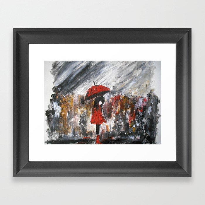 Girl In Red Raincoat Umbrella Rainy Day Fine Art Print Of Acrylic