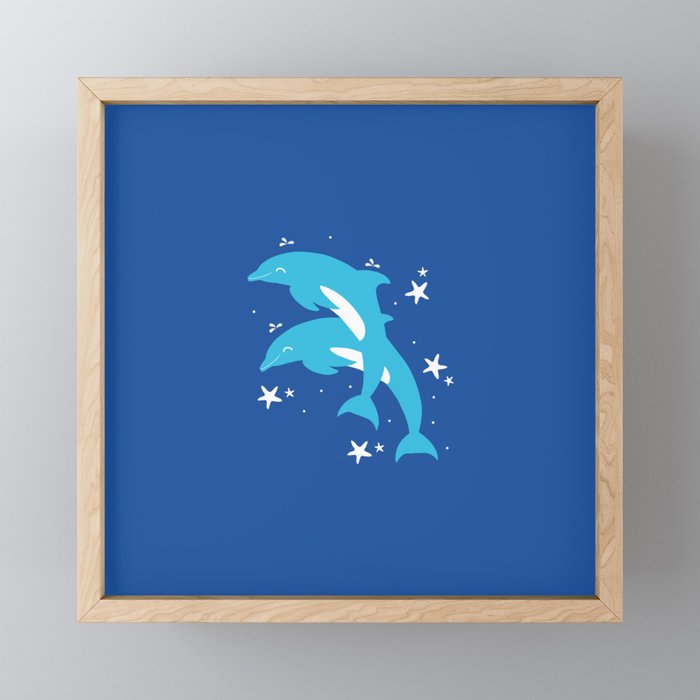 Sealife (Dolphins) - Blue Framed Mini Art Print