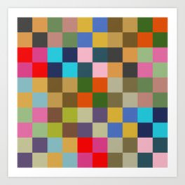 Colorful Checkerboard Art Print | Graphicdesign, Retro, Modern, Colorful, Checkered, Curated, Tiles, Checked, Geometric, Shapes 
