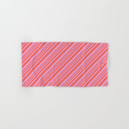 [ Thumbnail: Red and Plum Colored Pattern of Stripes Hand & Bath Towel ]