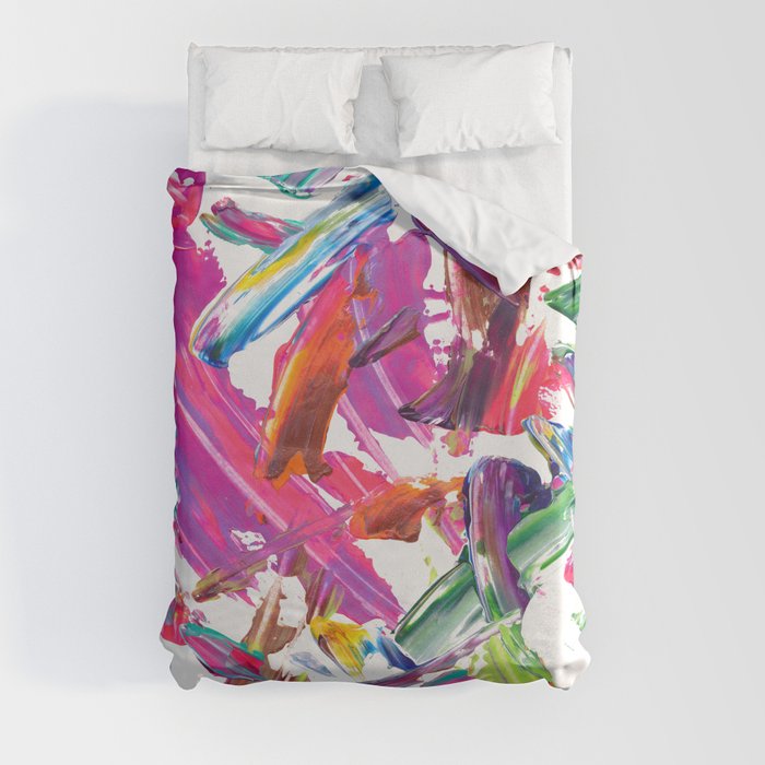 Rainbow Brush Stroke Party Abstract Painting Duvet Cover