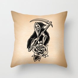 Grim Reaper Tattoo - BW Throw Pillow