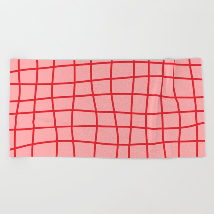 Hand Drawn Grid (red/pink) Beach Towel