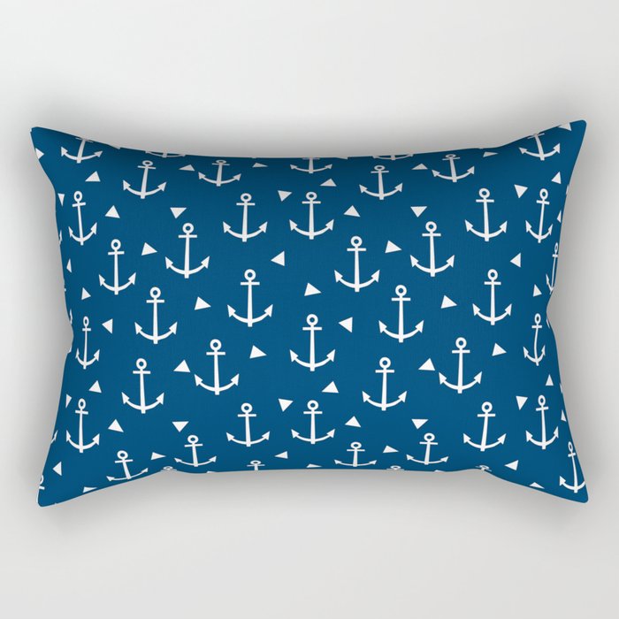 Anchors and triangles minimal navy and white trendy sailing pattern sailor print Rectangular Pillow