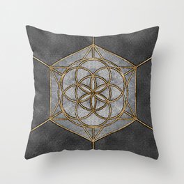 Seed of life Mosaic Pearl and Gold Throw Pillow