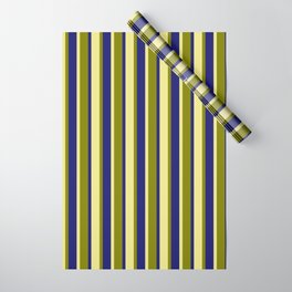 [ Thumbnail: Tan, Midnight Blue, and Green Colored Pattern of Stripes Wrapping Paper ]