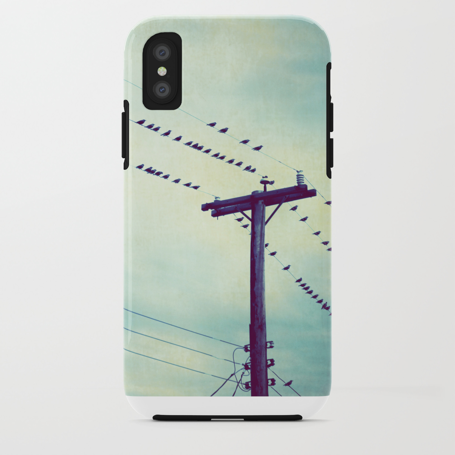 Teal Birds On Wire Photography Turquoise Bird Wires Aqua Black Nature Flock Iphone Case