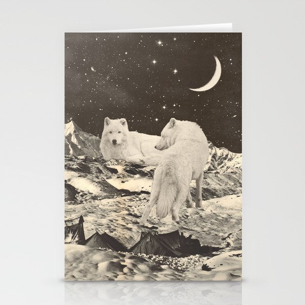 Three Giant White Wolves on Mountains Stationery Cards