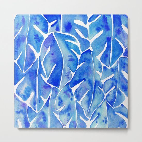 Split Leaf Philodendron – Blue Metal Print