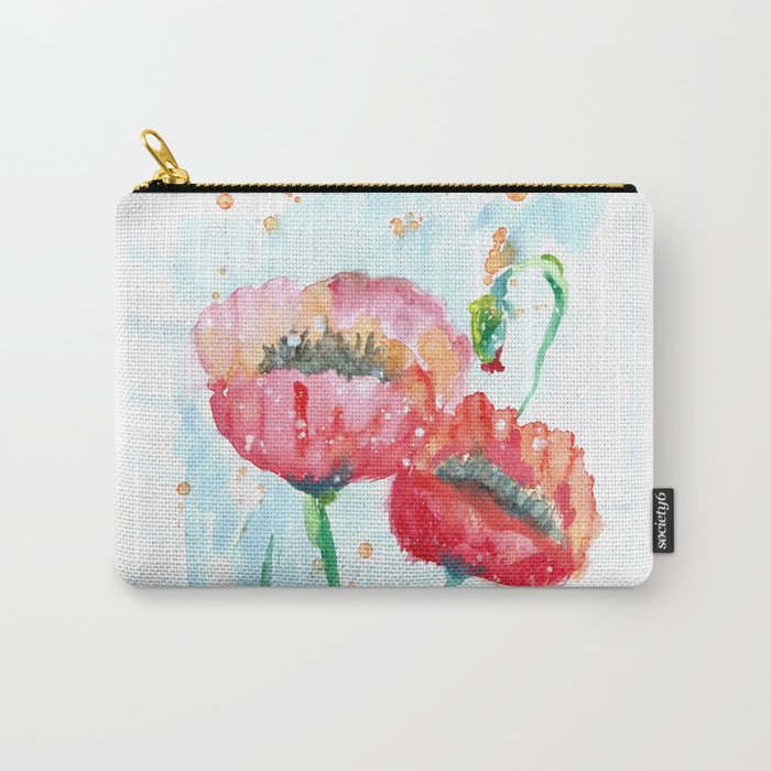 Poppy flowers no 4 Summer illustration watercolor painting Carry-All Pouch