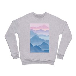 Magical Candy Hand-painted Watercolor Mountains, Abstract Airy Mountain Landscape in Pastel Blue, Violet and Purple Hues Crewneck Sweatshirt