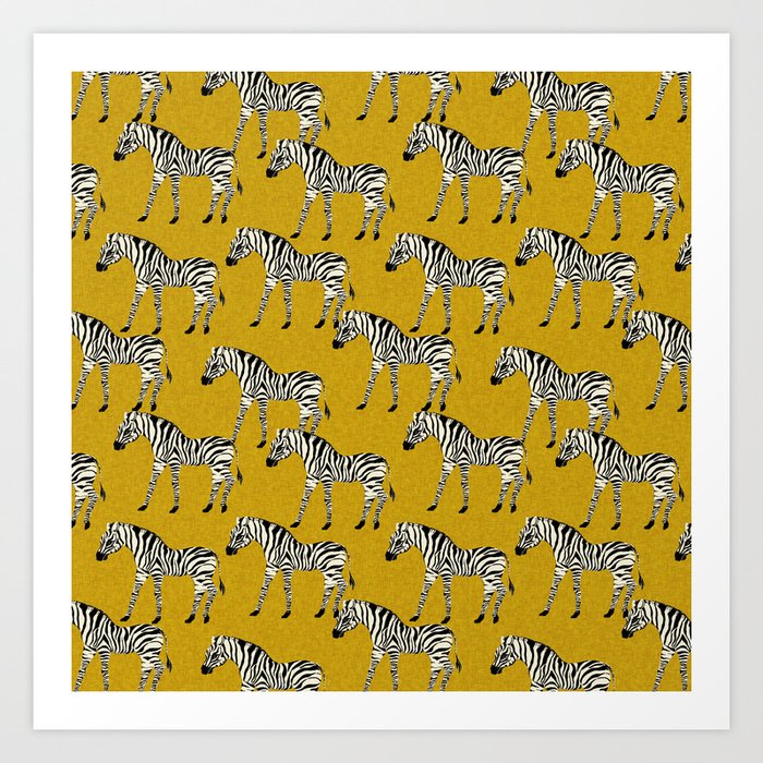 Zebra - zebra pattern, yellow, golden yellow, ochre, animals, nature, safari, zebra design, zebra curtains, zebra wall,  Art Print